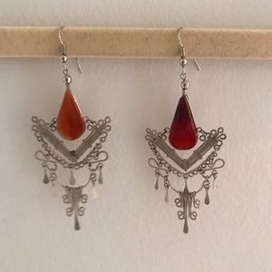 bohemian exotic silver and stone drop earrings